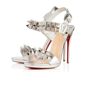 Christian Louboutin Specchio Miziggoo 120 Silver Spiked Pumps Size 38.5 w/Box